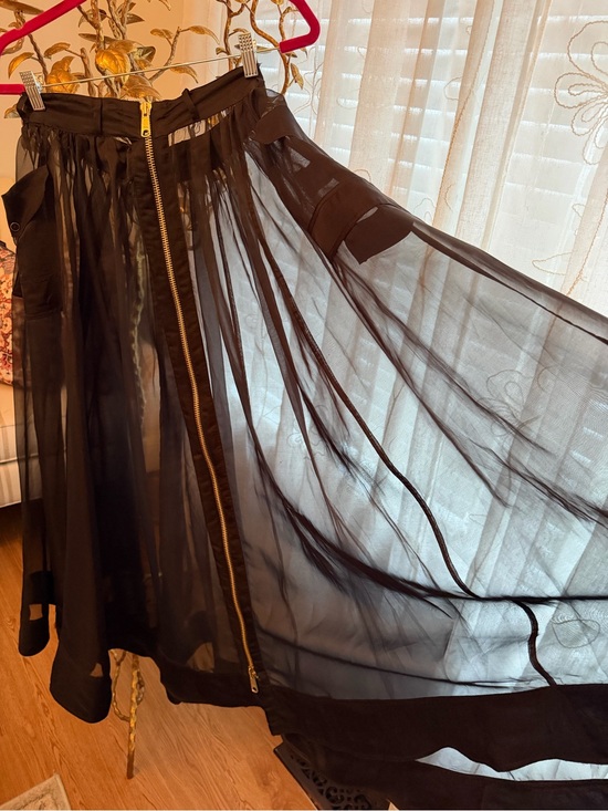 Anthropologie Dresses & Skirts - Anthropologie Black Sheer A-Line Maxi Skirt with Gold Zip
